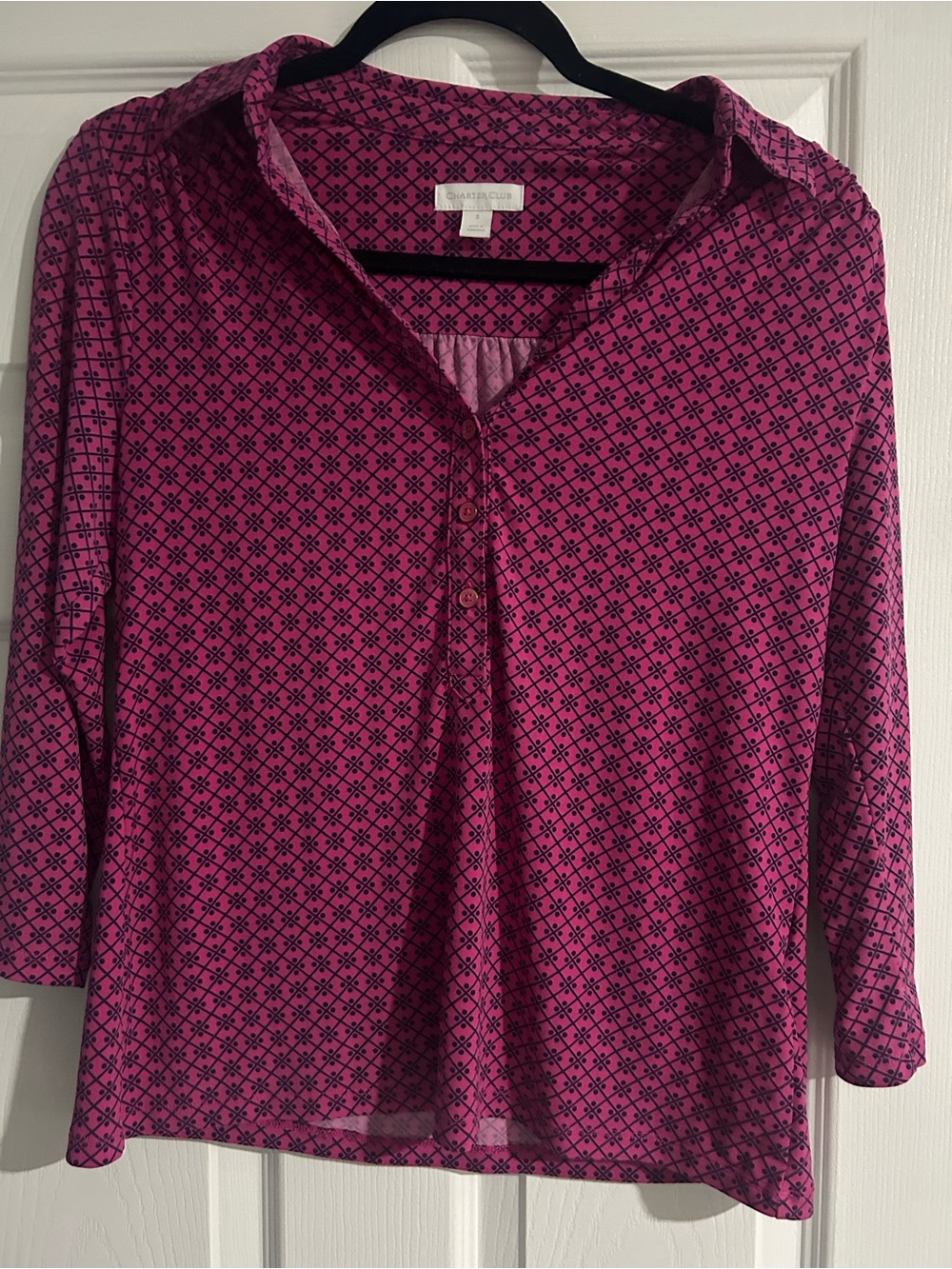 Charter Club Pink Geometric Button-Front Blouse